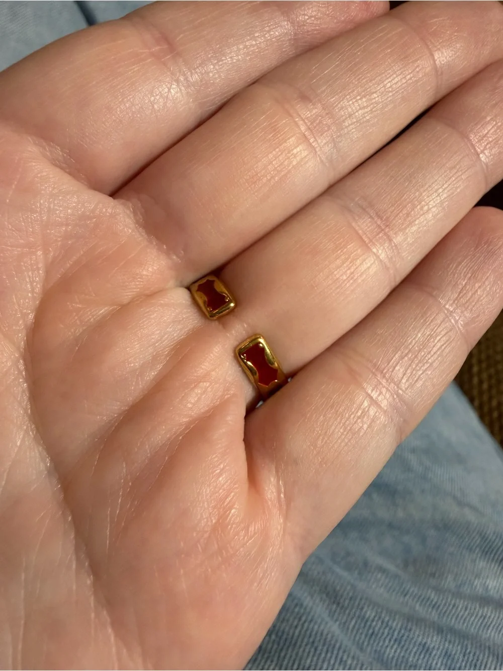 18k Gold Plated Red Enamel Adjustable Band Ring